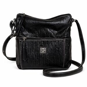 Giani Bernini Black Crossbody Bag Chevron Textured Faux Leather Organizer Purse
